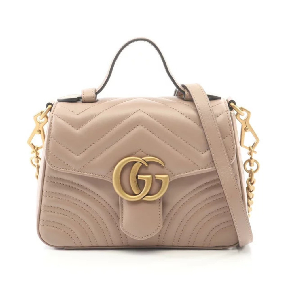 Gucci Top Handle Bag GG Marmont Shoulder Leather Beige Cream